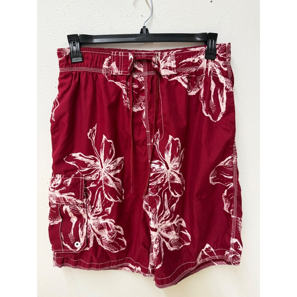 Aeropostale Mens Large Red Hawaiian‎ Floral Swim Trunks Shorts L G